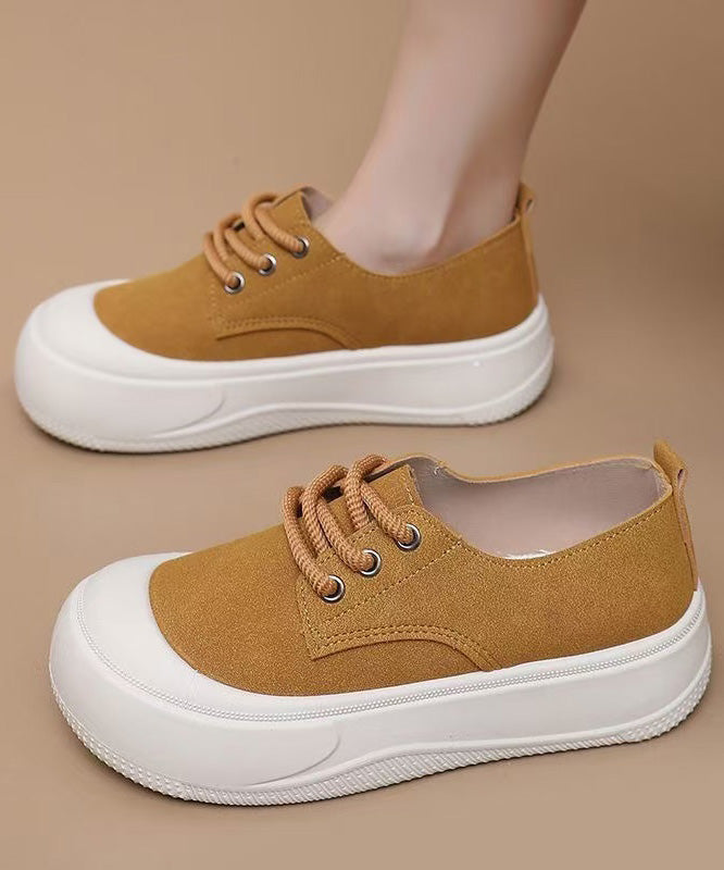 Yellow Canvas Cross Strap Splicing Flat Shoes