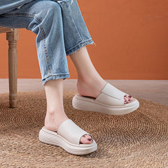 Flat Leather Solid Slippers For Women