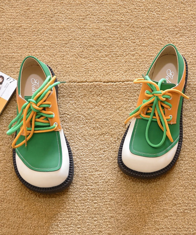 Casual Green Lace Up Splicing Flat Shoes For Women