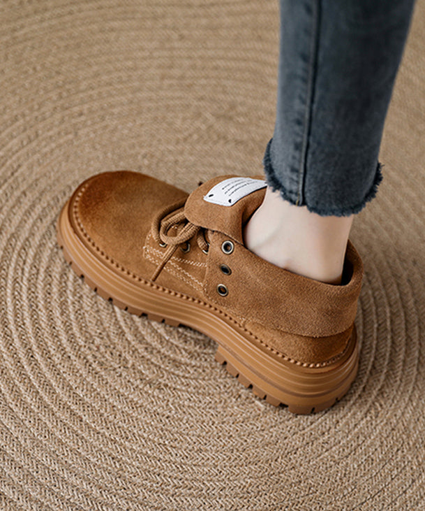 Coffee Platform Suede Unique Splicing Boots Lace Up