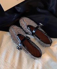 DIY Splicing Flats Shoes Black Breathable Mesh Zircon