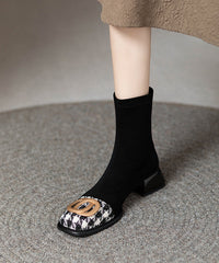 Splicing Chunky Boots Black Suede Sequined