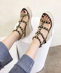 Stylish Apricot High Wedge Heels Peep Toe Sandals Rivet