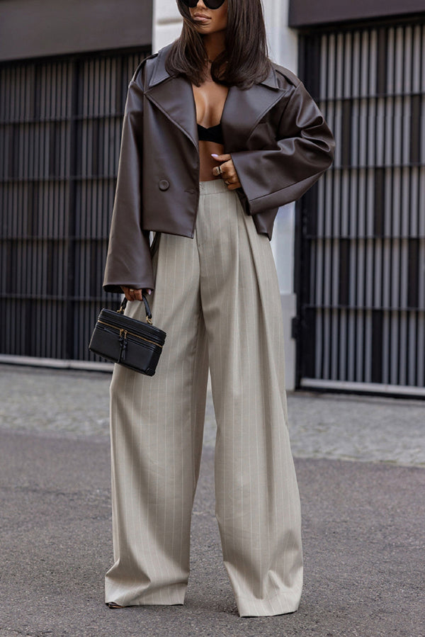 Lapel Long Sleeve Retro Loose Leather Jacket