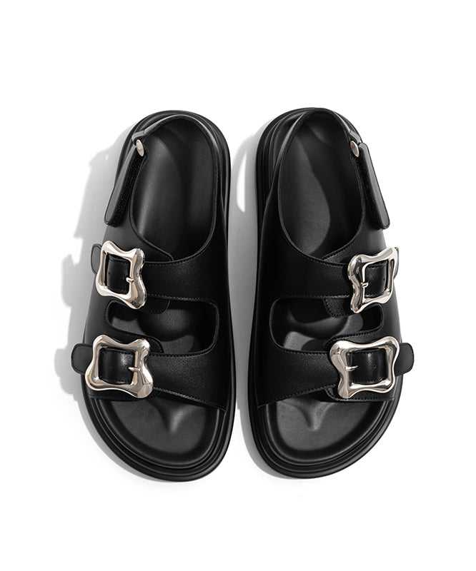Casual Black Buckle Strap Splicing Platform Slide Sandals