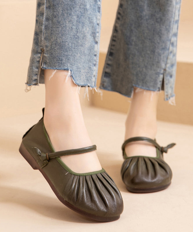 Brown Comfy Cowhide Leather Splicing Flat Shoes Wrinkled