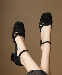 Women Buckle Strap Splicing Chunky Sandals Caramel Suede