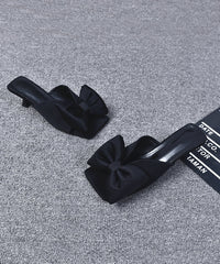 Black High Heel Bow Splicing Slide Sandals