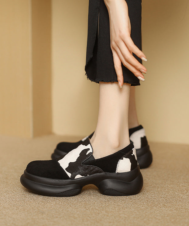 White Horse Hair Splicing Platform Loafer Shoes