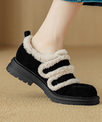 Chic Brown Fuzzy Wool Lined Splicing Suede Platform Flats