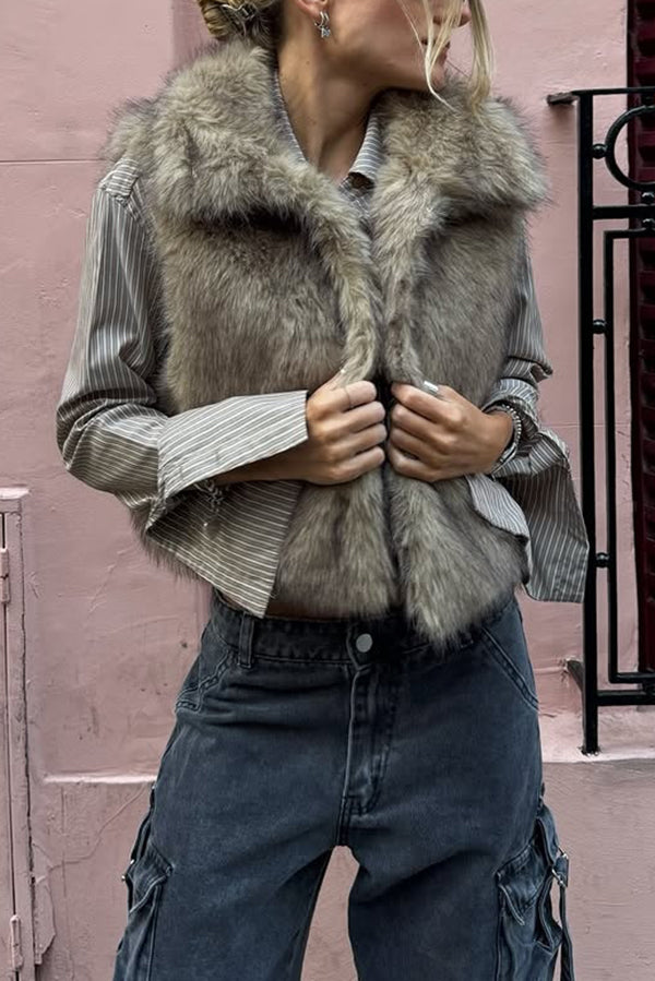 Collared Sleeveless Short Faux Fur Vest