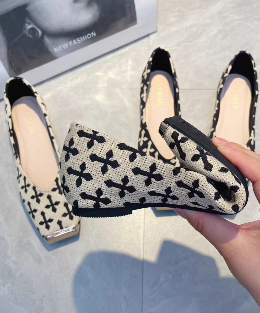 Beige Print Flat Feet Shoes Cotton Fabric New