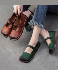 Spring New Retro Cowhide Flat Shoes Buckle Strap
