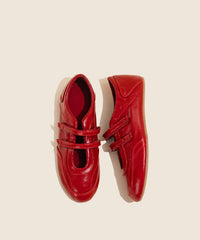 Red Faux Leather Stylish Splicing Flat Feet Shoes