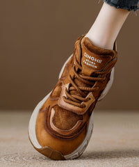 Brown Comfy Lace Up Splicing Platform Flats