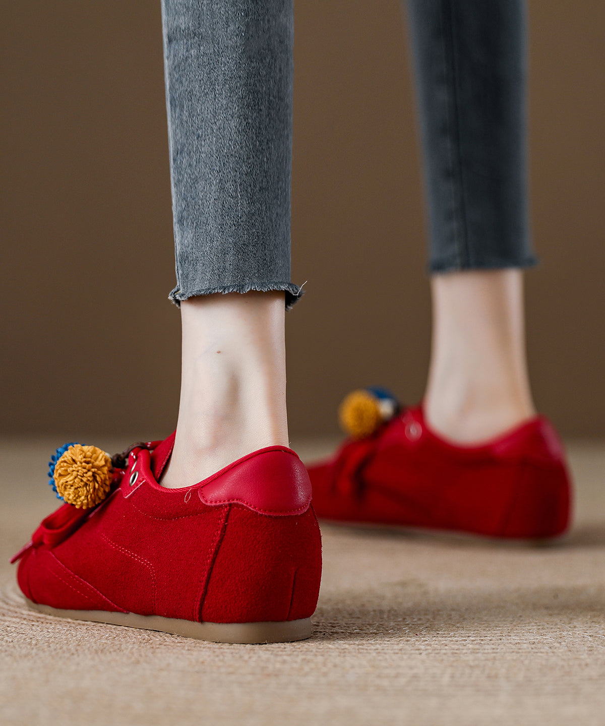 Suede Lace Up Splicing Chic Red Flat Shoes