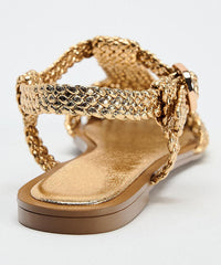Gold Water Sandals Faux Leather Unique Splicing Hollow Out
