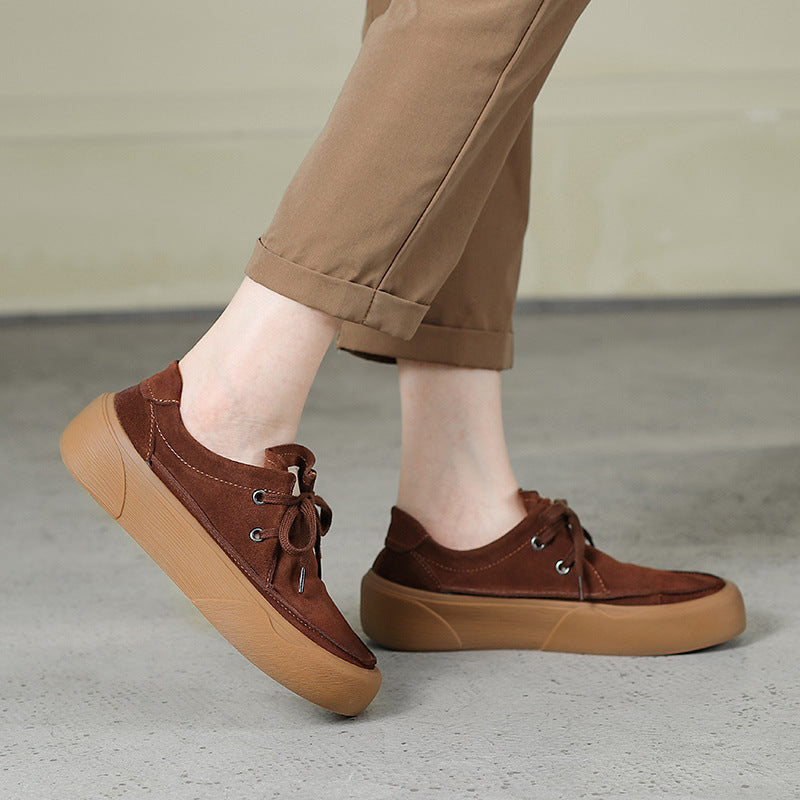 Autumn Retro Solid Leather Flat Casual Shoes