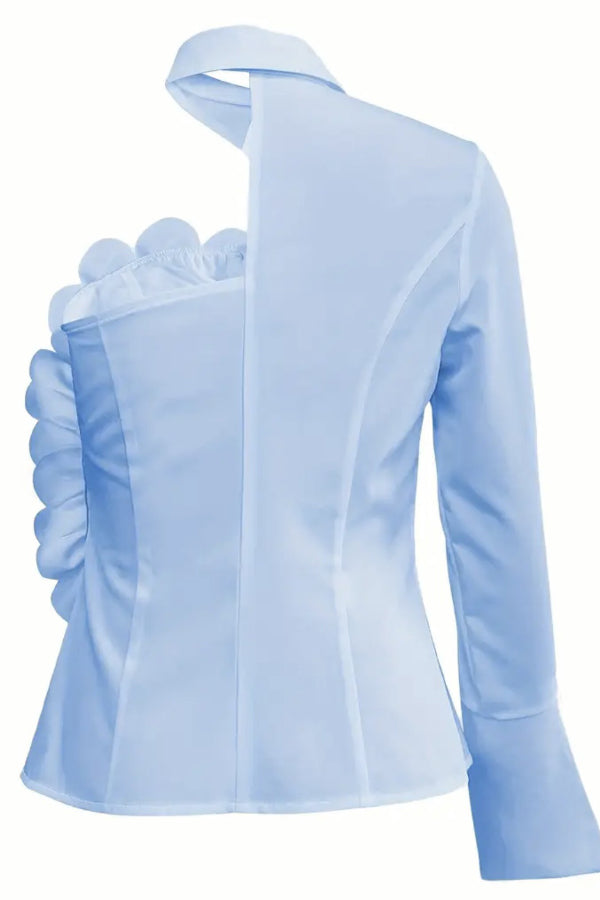 Three-dimensional Floral Collared Single-sleeve Casual Shirt