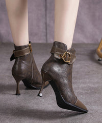 Khaki Boots High Heel Faux Leather Splicing
