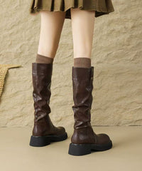 Brown Faux Leather Wrinkled Splicing Boots