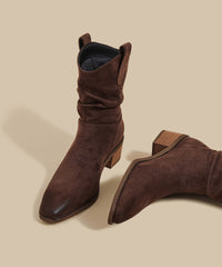 Comfortable Splicing Wrinkled Chunky Boots Brown Suede