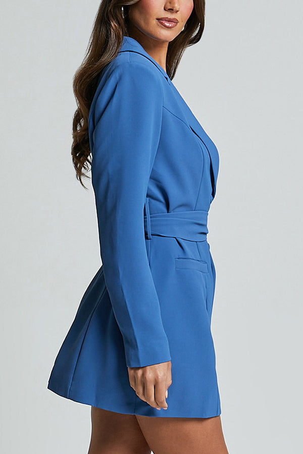 Pioneer Solid Color Lapel Long Sleeve Lace-up Blazer