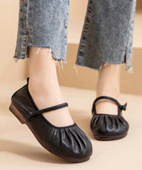 Brown Comfy Cowhide Leather Splicing Flat Shoes Wrinkled