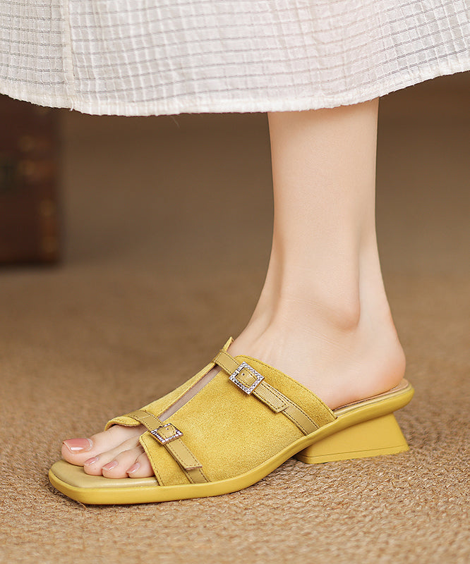 Handmade Splicing Chunky Pink Suede Slide Sandals