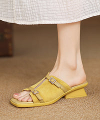 Handmade Splicing Chunky Pink Suede Slide Sandals