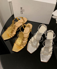 Gold Sandals High Heel Faux Leather Women Splicing Peep Toe