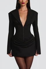 Solid Color Slim-fit V-neck Elegant Draped Formal Mini Dress