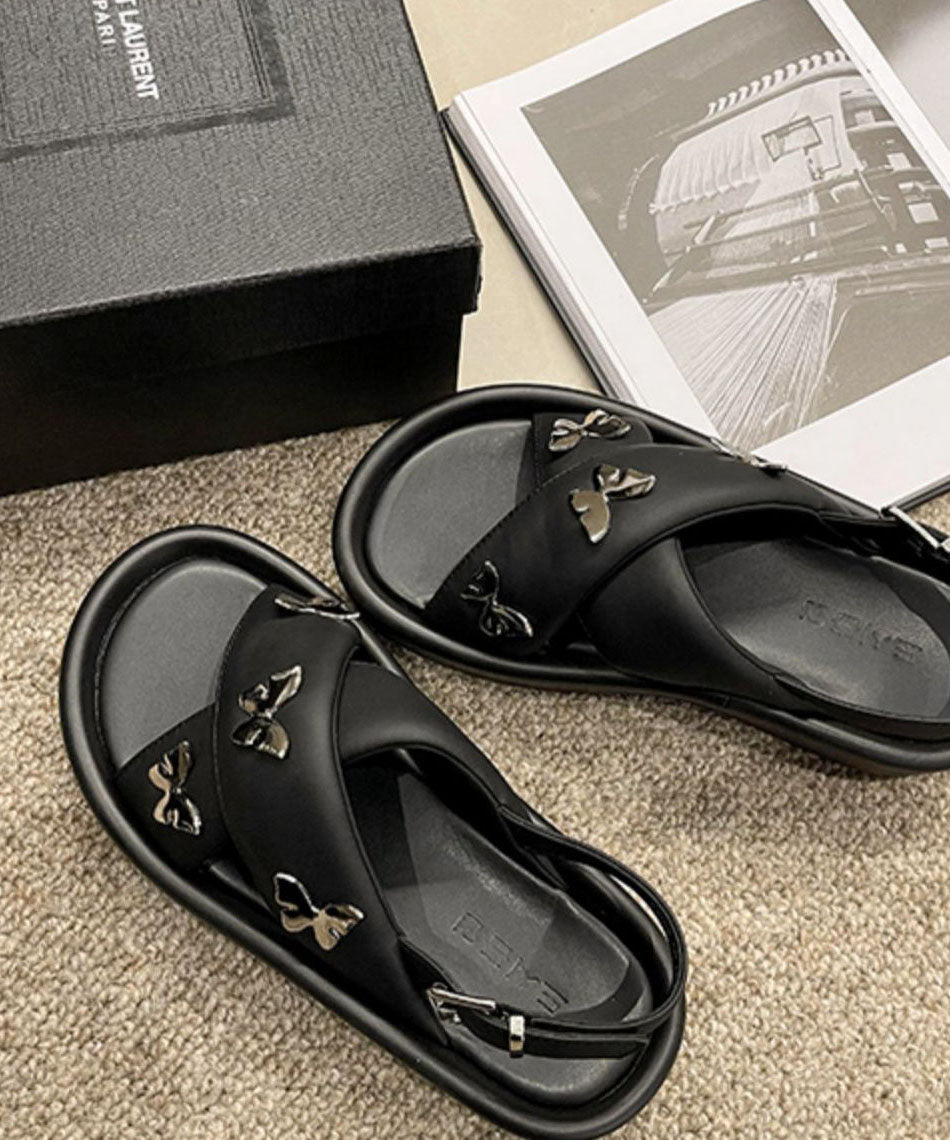 Black Peep Toe Cross Strap Platform Butterfly Splicing Sandals