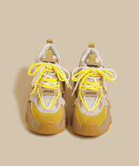 Green Platform Sport Shoes Faux Leather Soft Splicing Breathable Mesh