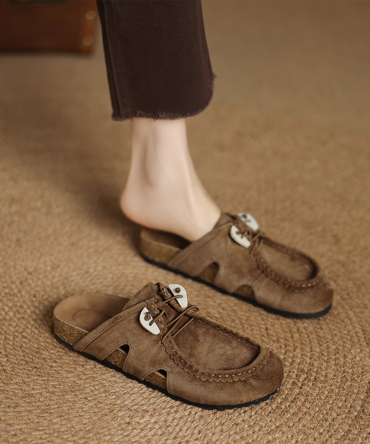 Brown Platform Suede Comfy Splicing Slide Sandals