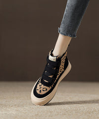 Khaki Leopard Platform Suede Buckle Strap Splicing Boots