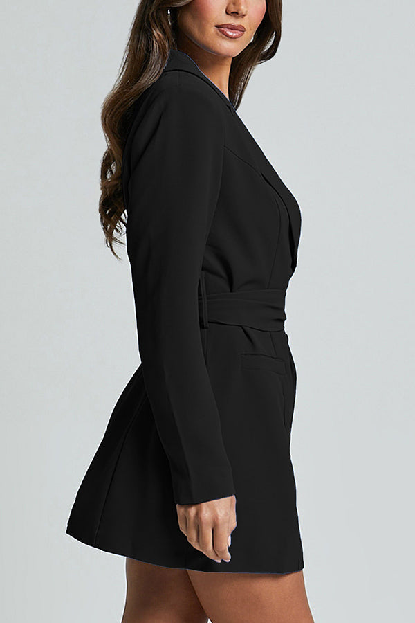 Pioneer Solid Color Lapel Long Sleeve Lace-up Blazer