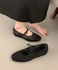 Beige Breathable Mesh Embroidered Flats Splicing Bow