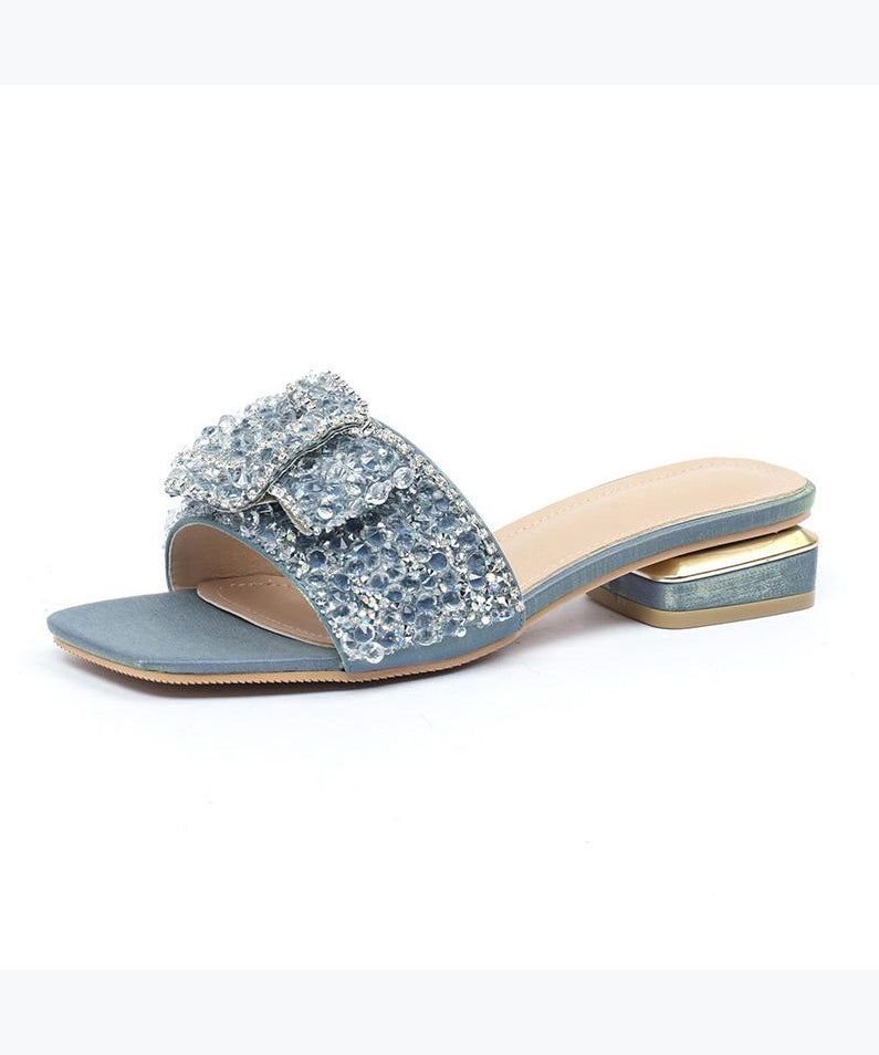 Summer Blue Zircon Peep Toe Slide Sandals