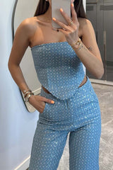 Look Denim Sequin Textured Tube Top