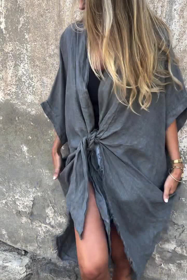 Solid Color Loose Knotted Casual Kimono