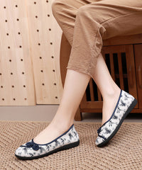 Vintage Embroideried Flats Beige Cotton Fabric Flat Shoes For Women