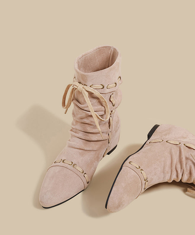 Splicing Wedge Boots Pink Suede Fuzzy Wool Lined