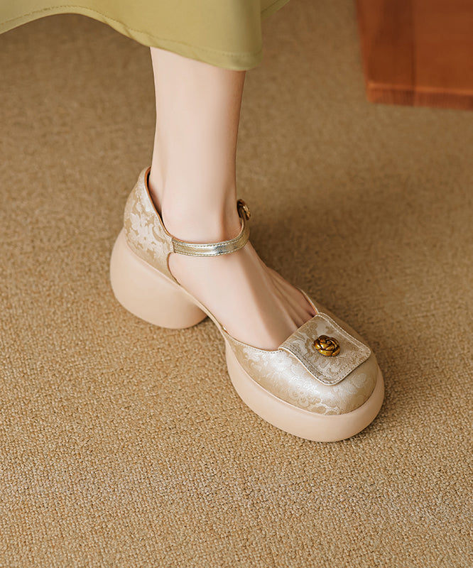 Retro Green Embossed Buckle Strap Chunky Sandals