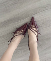 Red Faux Leather Splicing High Heels Sandals Pointed Toe
