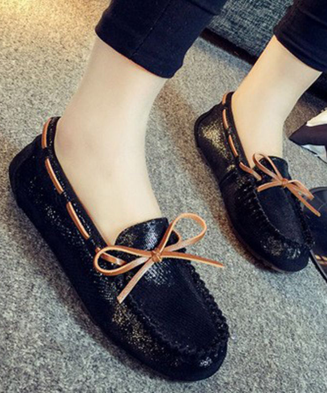 Unique Splicing Flat Shoes Silver Sequins Bow Faux Leather