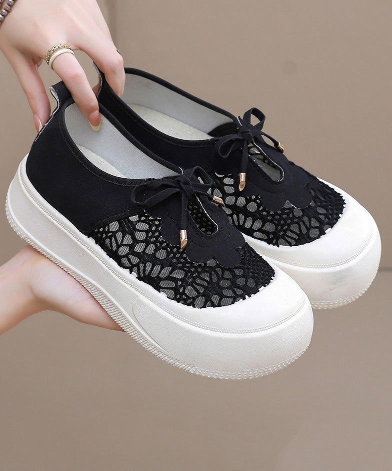 Black Casual Splicing Breathable Mesh Platform Flat Feet Shoes