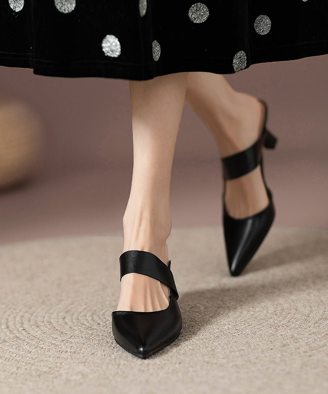 Apricot Faux Leather Fine High Heels Slide Sandals Pointed Toe