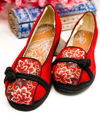 Red Cotton Fabric Flat Shoes For Embroideried Flat Feet Shoes