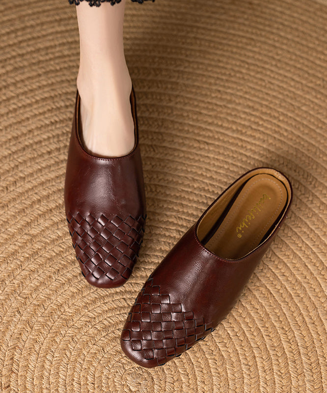 Classy Splicing Comfy Black Cowhide Leather Slide Sandals